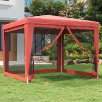 PUEAZU Partyzelt mit 4 Mesh-Seitenwänden Rot 3x3 m HDPE - Pavillons & Partyzelte &4934