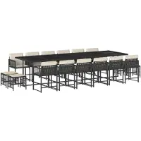 vidaXL 17-tlg. Garten-Essgruppe mit Kissen Schwarz Poly Rattan