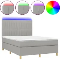 Syfax Boxspringbett mit Matratze & LED Hellgrau 140x190 cm Stoff
