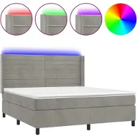 Syfax Boxspringbett mit Matratze & LED Hellgrau 180x200 cm Samt