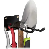 Relaxdays Gerätehalter Wandhalterung, Doppelhaken, Besenhalter, Spatenhalter zum Anschrauben, Wand, Stahl, 24cm, schwarz