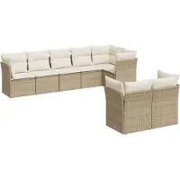vidaXL 8-tlg. Garten-Sofagarnitur mit Kissen Beige Poly Rattan