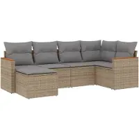 vidaXL 6-tlg. Garten-Sofagarnitur mit Kissen Beige Poly Rattan