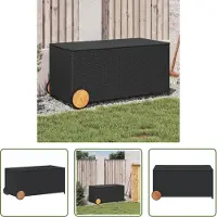 The Living Store Gartentruhe mit Rollen Schwarz 190L Poly Rattan