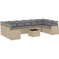 vidaXL 11-tlg. Garten-Sofagarnitur mit Kissen Beige Poly Rattan