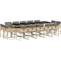 vidaXL 15-tlg. Garten-Essgruppe mit Kissen Beigemischung Poly Rattan