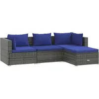 vidaXL 4-tlg. Garten-Lounge-Set mit Kissen Poly Rattan Grau