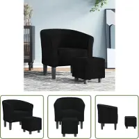 The Living Store Clubsessel mit Fußhocker Schwarz Stoff