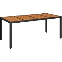 Syfax Gartentisch mit Holzplatte Schwarz 190x90x75 cm Poly Rattan