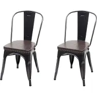 Mendler 2er-Set Esszimmerstuhl MCW-H10e, Küchenstuhl Stuhl, Chesterfield Metall Kunstleder Industrial Gastronomie schwarz-braun