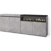 Skraut Home Sideboard, Highboard, 200x35x75cm, 4 Türen, Elektrokamin. farbe Zementgrau