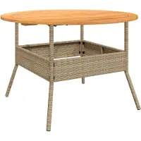 vidaXL Gartentisch mit Holzplatte Beige Ø110x71 cm Poly Rattan