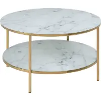 Ebuy24 Almaz Couchtisch Ø80 cm weiss Marmorprint, goldenes Chrom.