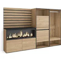 Skraut Home Sideboard, Kommode, 227x35x145 cm, Für Schlafzimmer, Zimmer, Elektrokamin XXL, Schuhschrank, Offener Kleiderschrank, Eiche farbe