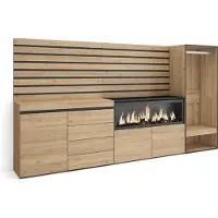 Skraut Home Sideboard, Kommode, 274x35x145 cm, Für Schlafzimmer, Zimmer, Elektrokamin XXL, Kommode mit Schubladen, Offener Kleiderschrank, Eiche farbe
