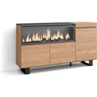 Skraut Home Sideboard, Highboard, 158x35x87cm, 3 Türen, Elektrokamin XXL, Industriedesign, Eiche