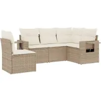 vidaXL 5-tlg. Garten-Sofagarnitur mit Kissen Beige Poly Rattan
