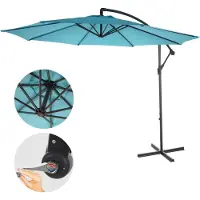Mendler Ampelschirm Acerra, Sonnenschirm Sonnenschutz, Ø 3m neigbar, Polyester/Stahl 11kg türkis-blau ohne Ständer