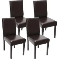 Mendler 4er-Set Esszimmerstuhl Stuhl Küchenstuhl Littau Leder, braun dunkle Beine