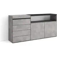 Skraut Home Kommode mit Schubladen, 157x35x75 cm, Für Schlafzimmer, Sideboard, Schrank, Zementgrau