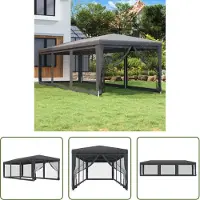 The Living Store Partyzelt mit 8 Mesh-Seitenwänden Anthrazit 3x9 m HDPE