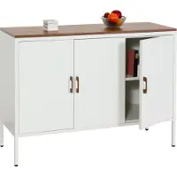 Mendler Kommode MCW-L84, Sideboard Schrank Anrichte, 3 Türen Metall 90x120x40cm, Melamin beschichtet weiß