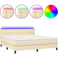 Syfax Boxspringbett mit Matratze & LED Creme 160x200 cm Stoff