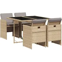 vidaXL 5-tlg. Garten-Essgruppe mit Kissen Beigemischung Poly Rattan