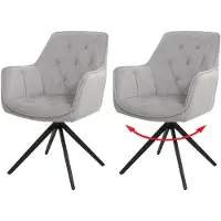 Mendler 2er-Set Esszimmerstuhl MCW-L80, Küchenstuhl Polsterstuhl Stuhl mit Armlehne, drehbar, Metall Stoff/Textil hellgrau
