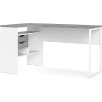 Ebuy24 Plus Schreibtisch Eckschreibtisch mit 3 Regalen und 2 Schubladen, weiß / Beton Nachbildung.