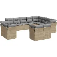vidaXL 12-tlg. Garten-Sofagarnitur mit Kissen Beige Poly Rattan