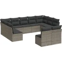 vidaXL 11-tlg. Garten-Sofagarnitur mit Kissen Grau Poly Rattan