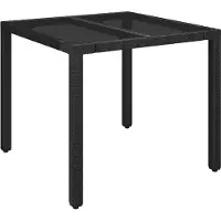 Syfax Gartentisch mit Glasplatte Schwarz 90x90x75 cm Poly Rattan