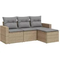 vidaXL 4-tlg. Garten-Sofagarnitur mit Kissen Beige Poly Rattan