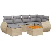 vidaXL 7-tlg. Garten-Sofagarnitur mit Kissen Beige Poly Rattan
