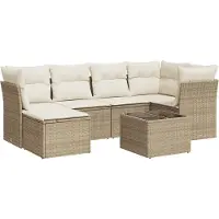 vidaXL 7-tlg. Garten-Sofagarnitur mit Kissen Beige Poly Rattan