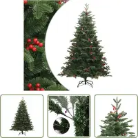 The Living Store Künstlicher Weihnachtsbaum Klappbar mit Zapfen & Beeren 180 cm