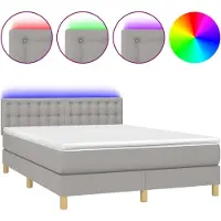 Syfax Boxspringbett mit Matratze & LED Hellgrau 140x200 cm Stoff