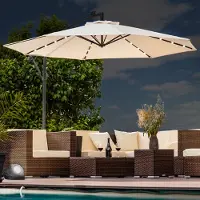 Swing&Harmonie Luxus Sonnenschirm mit LED Beleuchtung Ampelschirm 350 cm Garten Schirm Pavillon - braun