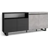 Skraut Home Sideboard, Highboard, 200x87x35cm, 4 Türen, Industriedesign, Zementgrau
