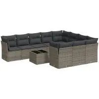 vidaXL 11-tlg. Garten-Sofagarnitur mit Kissen Grau Poly Rattan