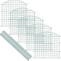 Wiltec Gartenzaun Set mit 5 Elementen grün, Teichzaun mit Oberbogen, Maschendrahtzaun 770 x 8 x 780 mm, Steckzaun leichte Montage, pulverbeschichtet & korrosionsbeständig