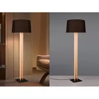 Meine Wunschleuchte Dimmbare LED Stehlampe H: 150cm mit Holz und Stofflampenschirm für Wohnzimmer