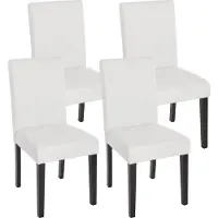 Mendler 4er-Set Esszimmerstuhl Stuhl Küchenstuhl Littau Kunstleder, weiß matt, dunkle Beine
