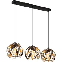 Globo Lighting Hängeleuchte Metall schwarz matt, Metall goldfarben, schwarz patiniert, Acrylkristalle klar, Kabel PVC schwarz, LxBxH: 740x200x1500mm, exkl. 3x E27 40W 230V