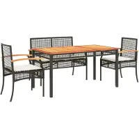 vidaXL 5-tlg. Garten-Essgruppe mit Kissen Schwarz Poly Rattan