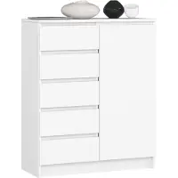 Akord Kommode K80 Weiß 80 cm 1 Tür 5 Schubladen 3 Regalböden B80xH35xT97 cm