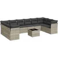 vidaXL 11-tlg. Garten-Sofagarnitur mit Kissen Hellgrau Poly Rattan