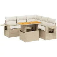 vidaXL 6-tlg. Garten-Sofagarnitur mit Kissen Beige Poly Rattan