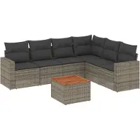 vidaXL 7-tlg. Garten-Sofagarnitur mit Kissen Grau Poly Rattan